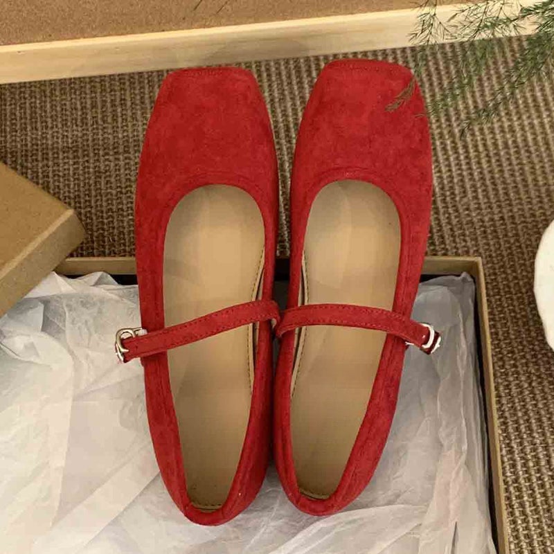 Inner Height Square Toe Shallow Mouth Shoes Women'S Spring New Retro Fairy Gentle Bean Shoes Women'S Flat Yellow Ladyshoes - Image 1